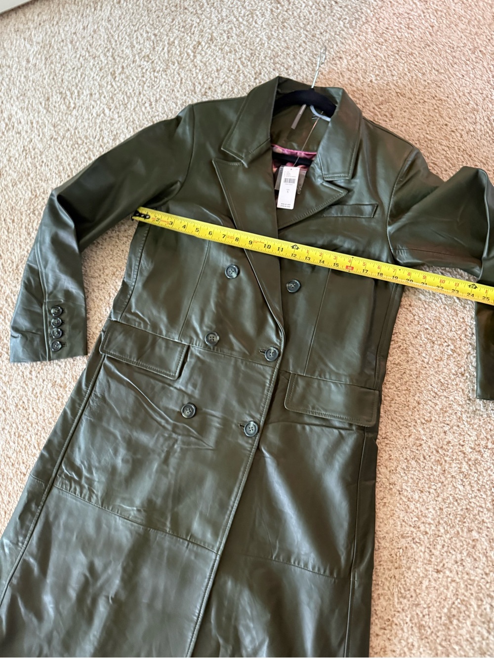 NWT $698 Anthroplogie Leather Green Trenchcoat - Picture 7 of 13
